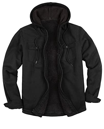 ZENTHACE Men's Sherpa Lined Full Zip Hooded Plaid Shirt Jacket